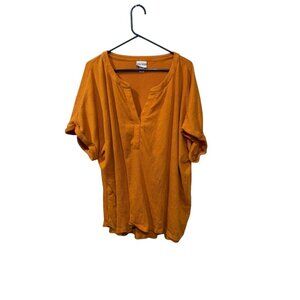 Ava & Viv Womens mustard yellowTextured V-Neck Blouse Size 4X Lightweight & Rela